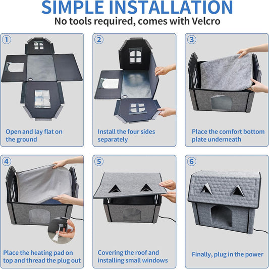 Heated Cat House with Smart Thermostat – Foldable Waterproof Pet Shelter & Heating Pad for Indoor and Outdoor Use